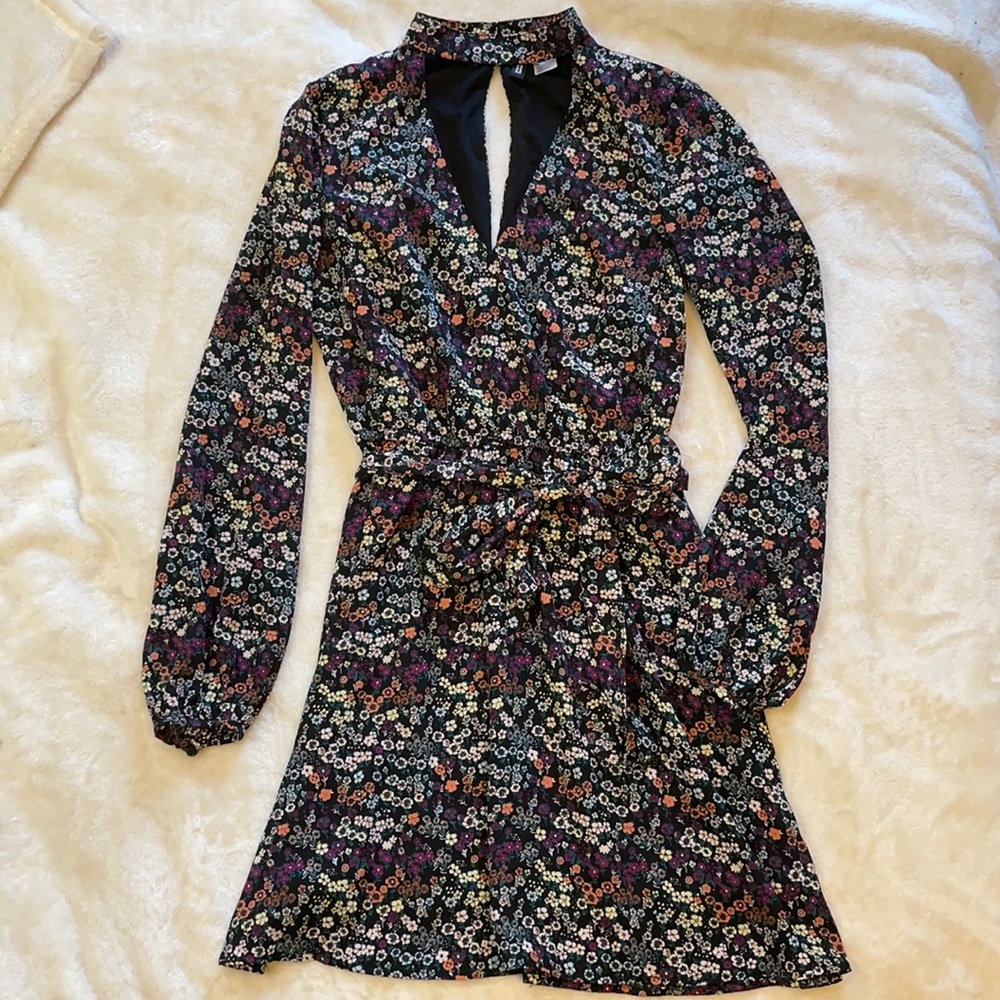 Floral high Neck cutout Sundress with Buttons
